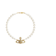 Vivienne Westwood One Row Pearl Bas Relief Choker Gold