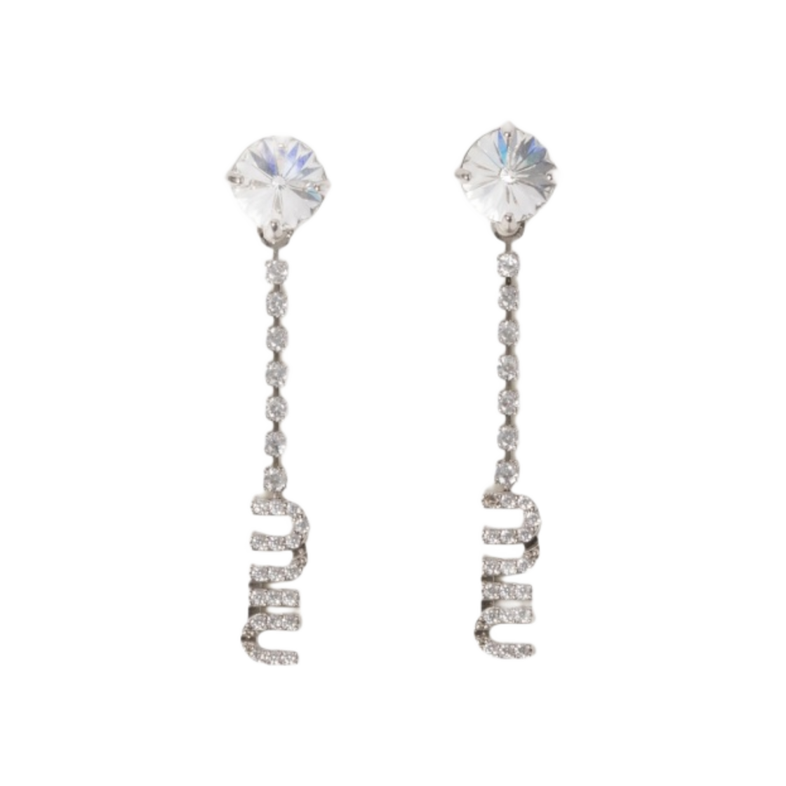 (W) 미우 미우 크리스탈 메탈 이어링 스틸 크리스탈((W) Miu Miu Metal Earrings with Crystals Steel Crystal) - 1