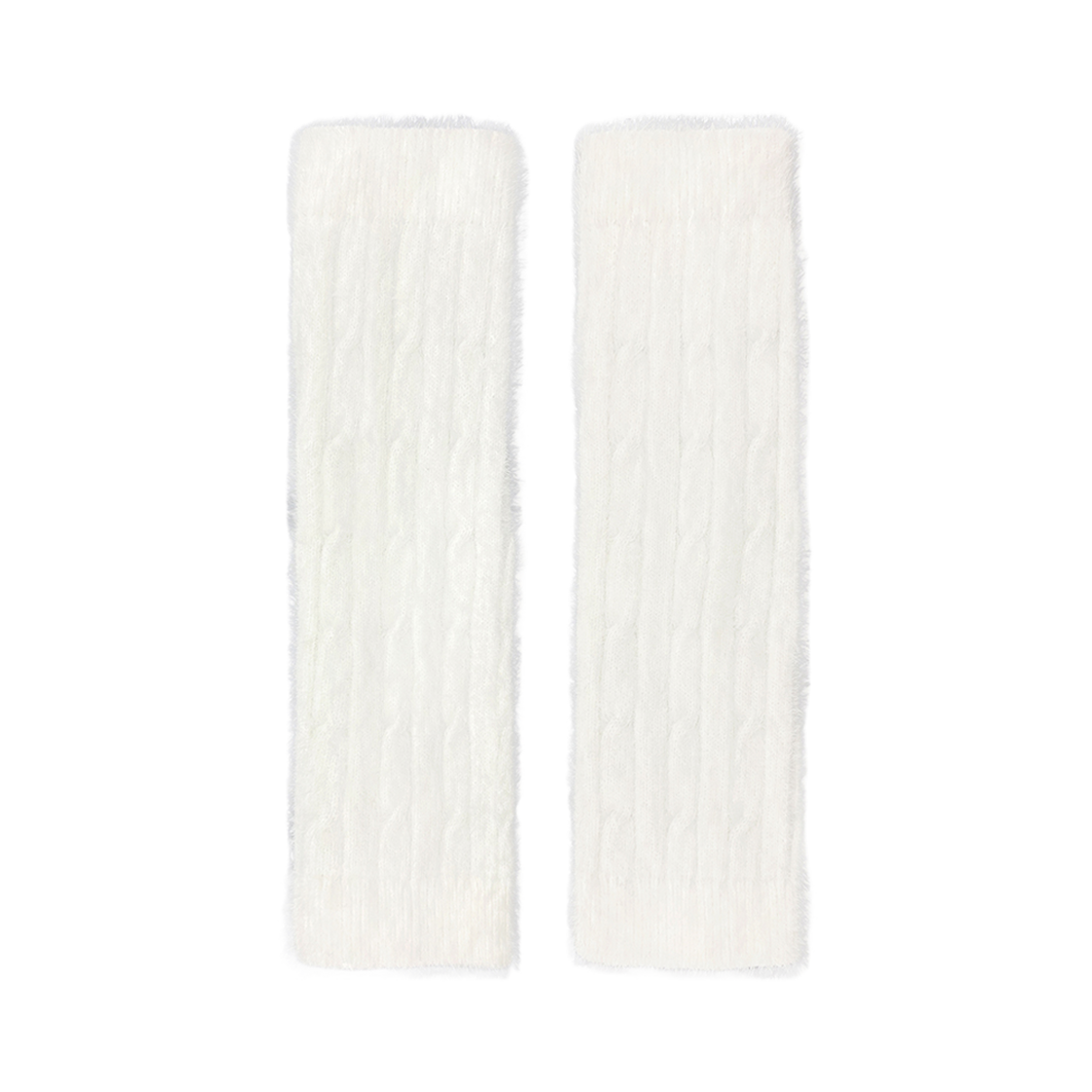 K24AWUAC01IV Knitted Hairy Fur Cable Hand Warmer Women Ivory