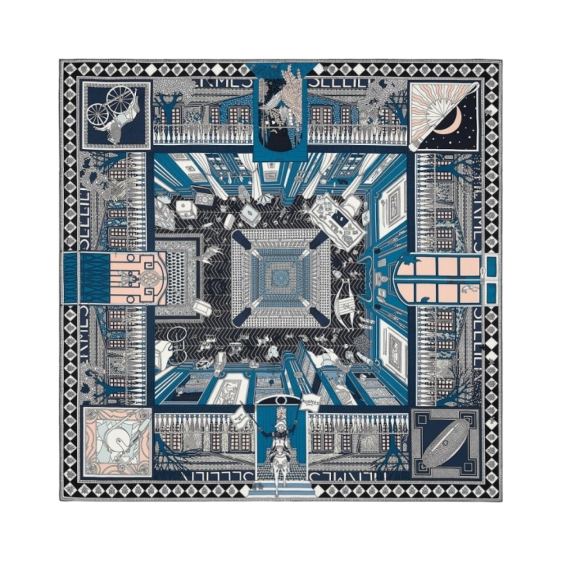 (W) 에르메스 오브젝트 드 큐리오시떼 스카프 90 마린 로즈 뿌드르 그리 뻬를르((W) Hermes Objets de Curiosite Scarf 90 Marine Rose Poudre Gris Perle) - 1