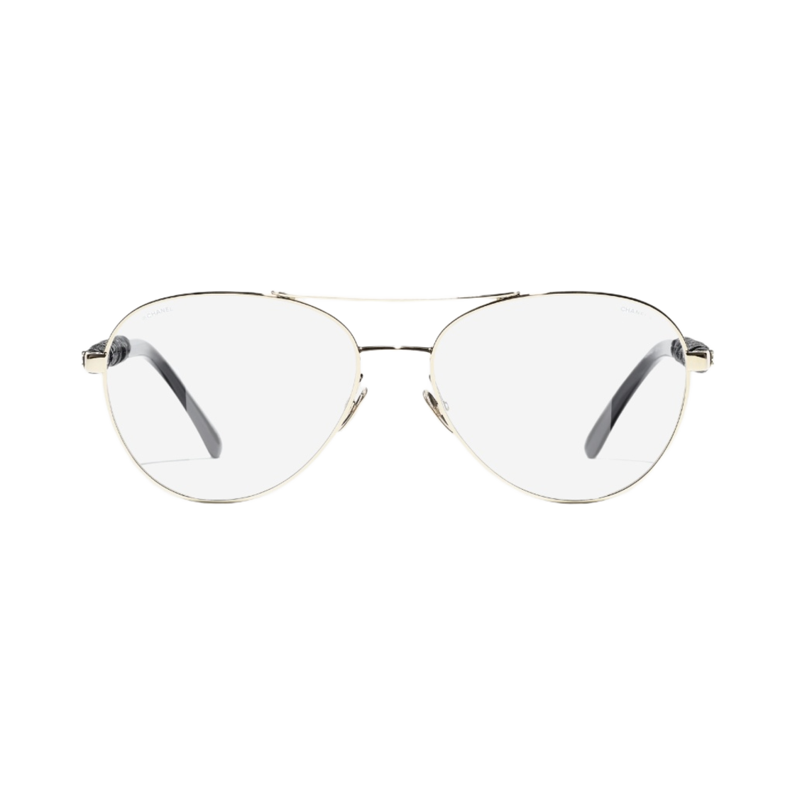 샤넬 블루 라이트 파일럿 프레임 메탈 카프스킨 & 골드(Chanel Pilot Blue Light Glasses Metal Calfskin & Gold)