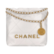 Chanel 22 Mini Handbag Shiny Calfskin & Gold White