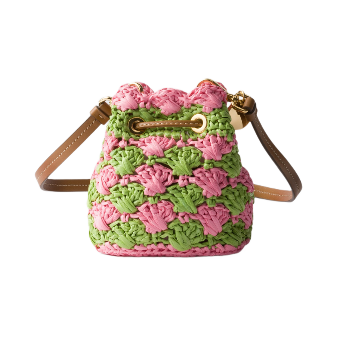 프라다 크로쉐 미니 파우치 페탈 핑크 론 그린(Prada Crochet Mini Pouch Petal Pink Lawn Green) - 2