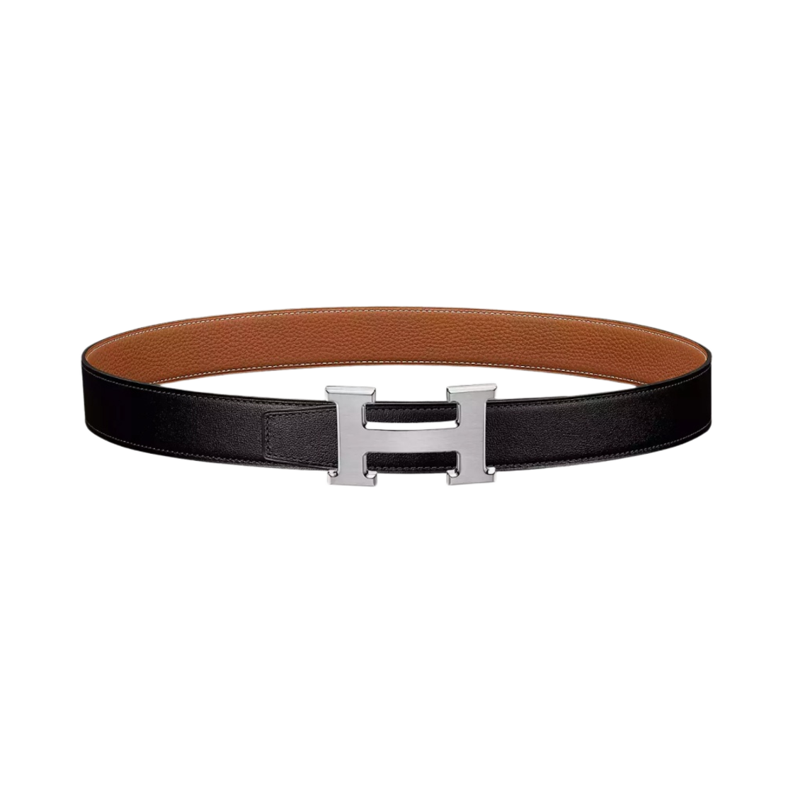 H064544CB86/H073967CAAA Hermes H Belt Buckle & Reversible Leather Strap 32mm & Gris Moyen Noir Gold - 대표 이미지 #1