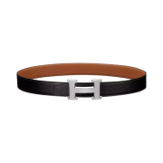 Hermes H Belt Buckle & Reversible Leather Strap 32mm & Gris Moyen Noir Gold