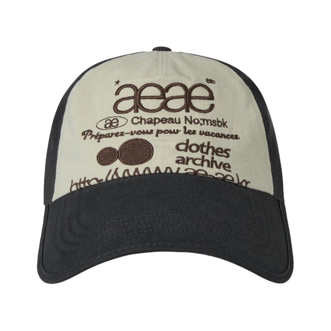 에이이에이이 웹 로고 5 패널 볼캡 네이비 & 아이보리(AEAE Web Logo 5 Pannel Ball Cap Navy & Ivory)