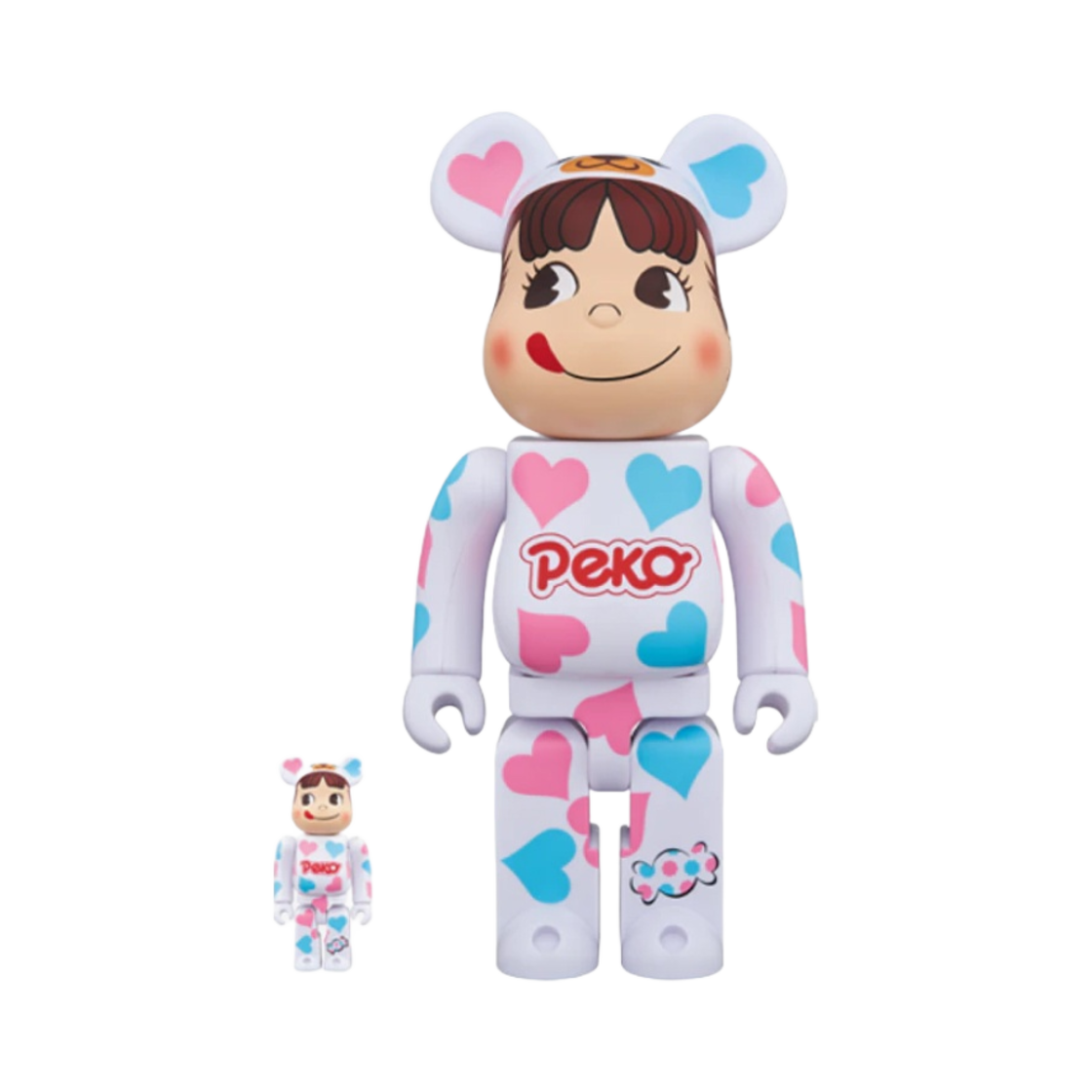 - Bearbrick Costume Peko-Chan Heart 100% & 400% Set White