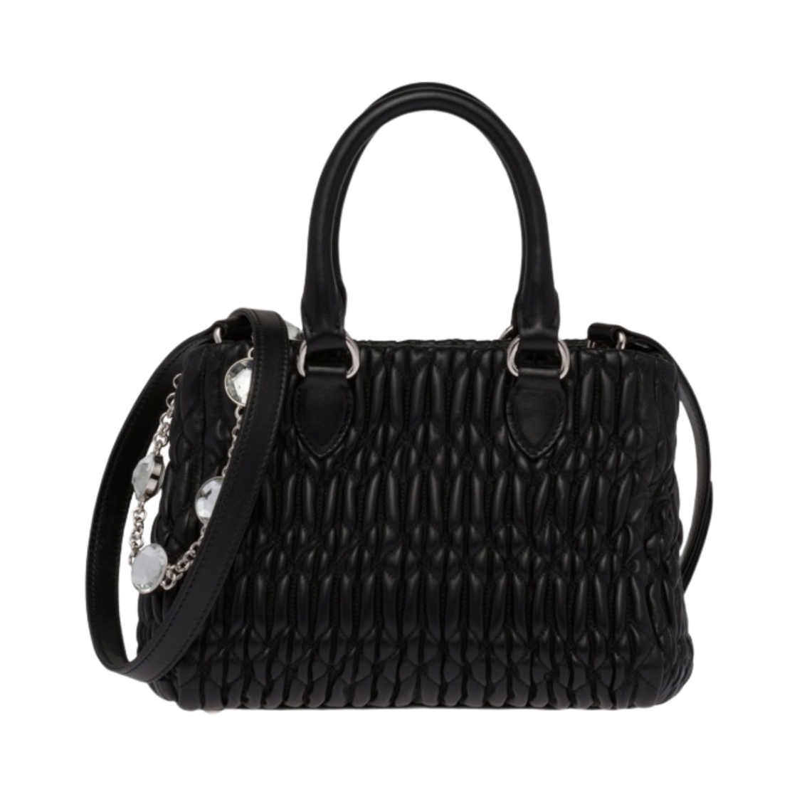 미우 미우 크리스탈 나파 가죽 핸드백 블랙(Miu Miu Crystal Nappa Leather Handbag Black) - 3