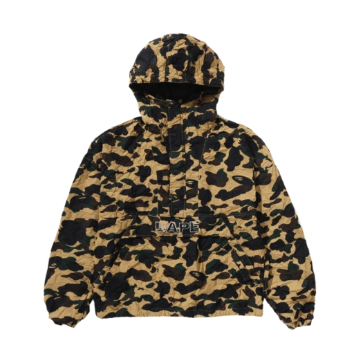 - (W) BAPE Crinkle Effect 1st Camo Half Zip Hoodie Jacket Yellow