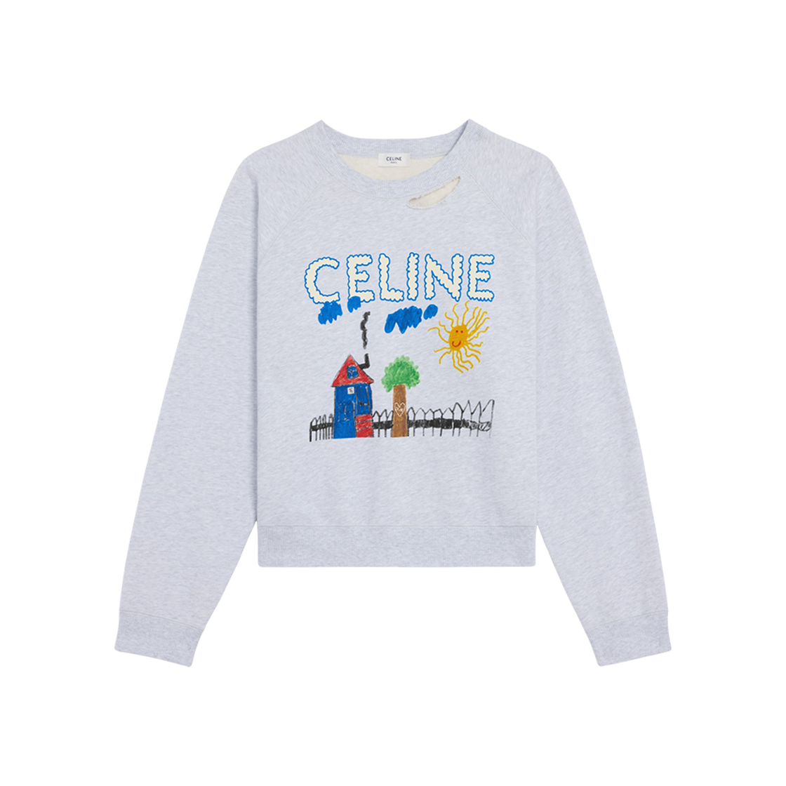 RY0GW670Q-GCA7 Celine Regular Sweatshirt in Cotton Fleece Pale Grey Multicolor