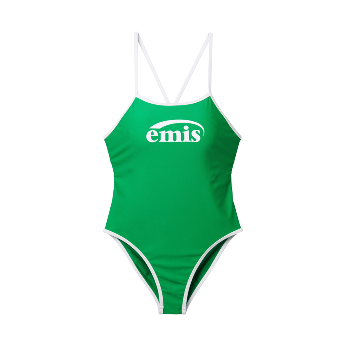 (W) 이미스 로고 브이백 스트랩 스윔수트 그린((W) Emis Logo V-Back Strap Swimsuit Green)