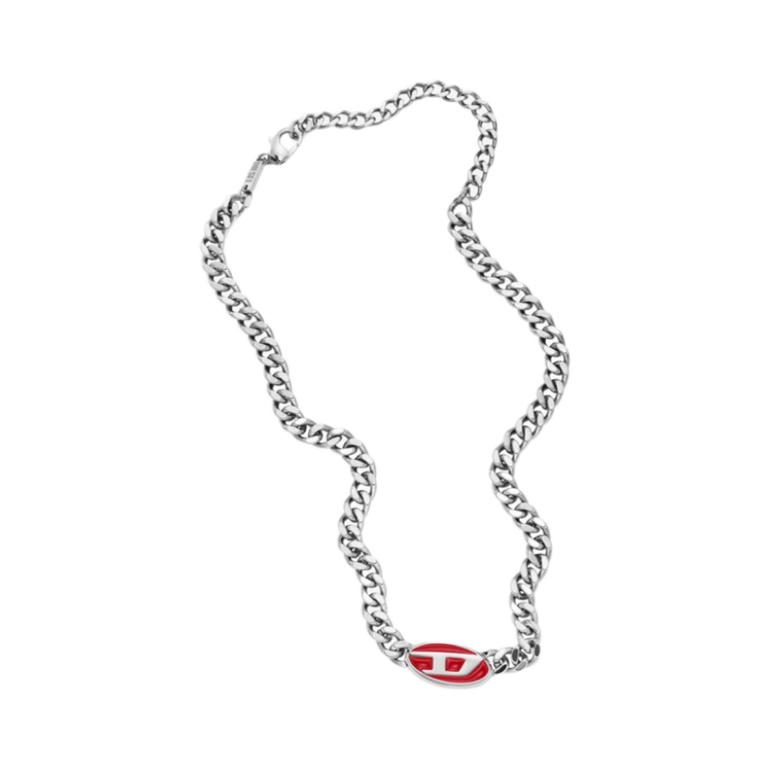 디젤 Dx1446 레드 에나멜 스테인리스 스틸 체인 네클리스 실버(Diesel Dx1446 Red Enamel Stainless Steel Chain Necklace Silver)