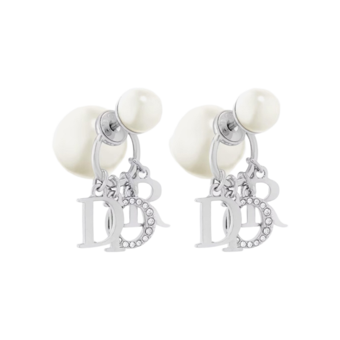 (W) 디올 트리발 이어링 실버 피니쉬 메탈 화이트 레진 펄 화이트 크리스탈((W) Dior Tribales Earrings Silver Finish Metal White Resin Pearls White Crystals) - 1