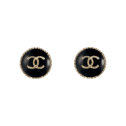 (W) Chanel Earrings Metal Resin & Gold Black