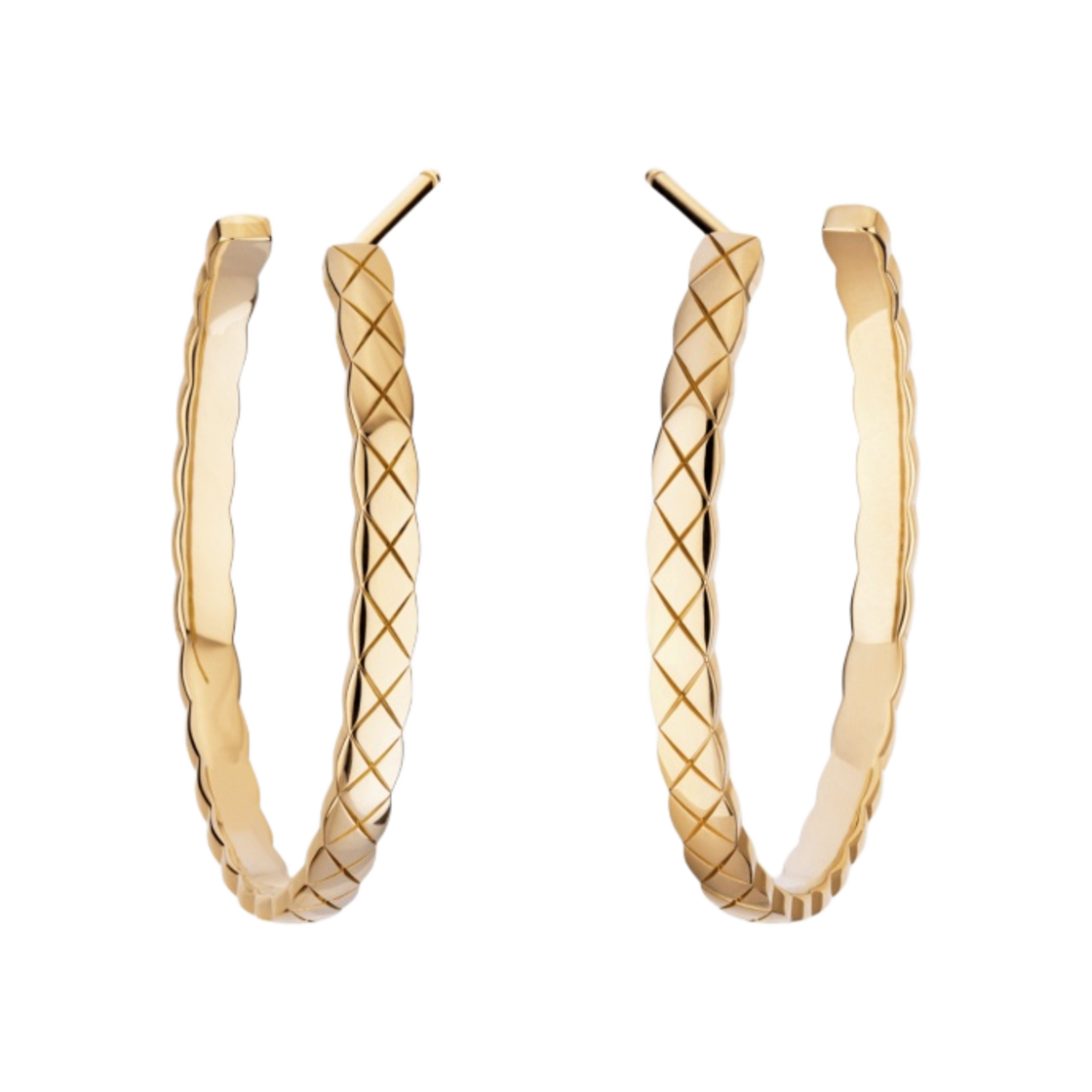 (W) 샤넬 코코 크러쉬 후프 이어링 퀼티드 모티프 & 18K 베이지 골드((W) Chanel Coco Crush Hoop Earrings Quilted Motif & 18K Beige Gold) - 1