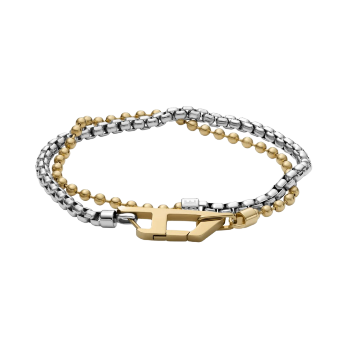디젤 Dx1570931 투톤 스테인리스 스틸 체인 브레이슬릿 실버 골드(Diesel Dx1570931 Two-Tone Stainless Steel Chain Bracelet Silver Gold)