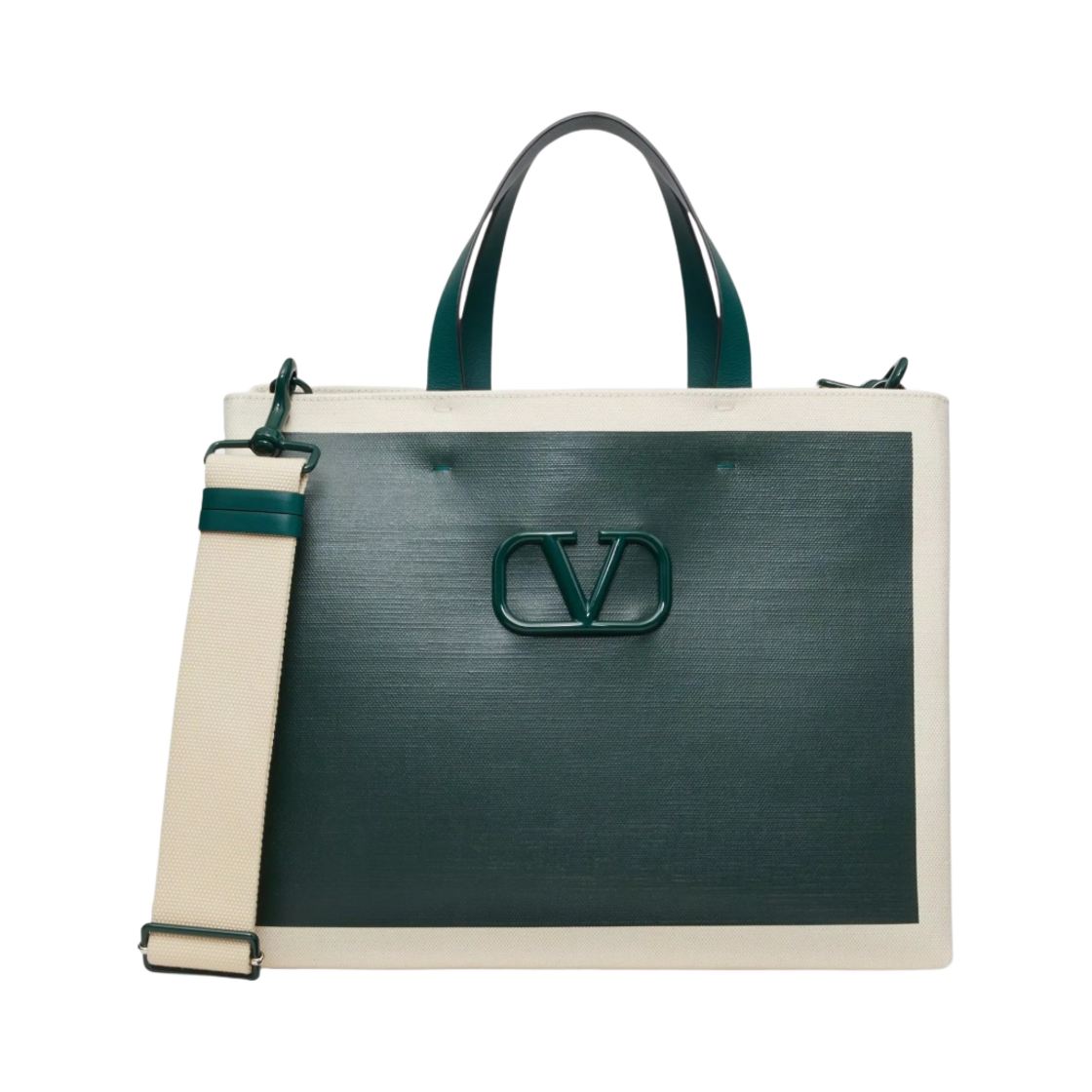B0B91ZKXUYR Valentino Vlogo Signature Canvas Shopping Bag College Green Natural