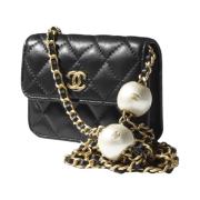 Chanel Classic Clutch with Chain Lambskin Fantasy Pearls & Gold Black