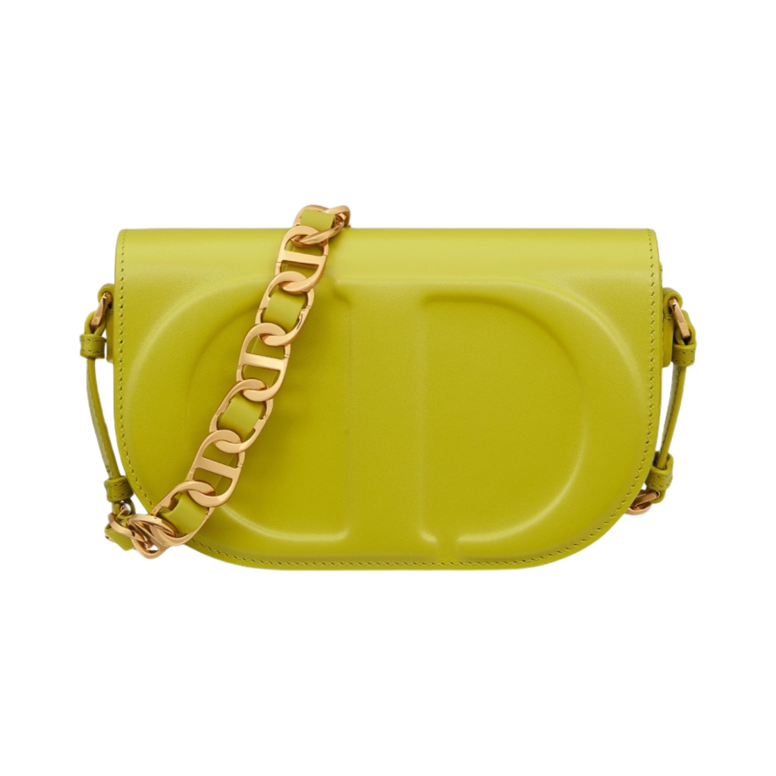 디올 CD 시그니쳐 백 스트랩 CD 엠보스드 박스 카프스킨 라임 옐로우(Dior CD Signature Bag Strap CD Embossed Box Calfskin Lime Yellow) - 1