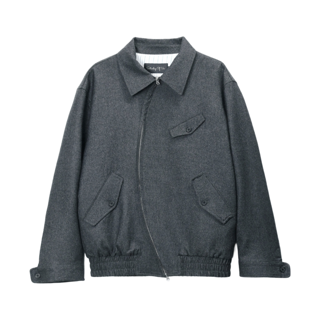 에스티유 하이넥 라운드 스트라이프 울 자켓 다크 그레이 + 라운드 지퍼(STU High Neck Round Stripe Wool Jacket Dark Grey + Round Zipper)