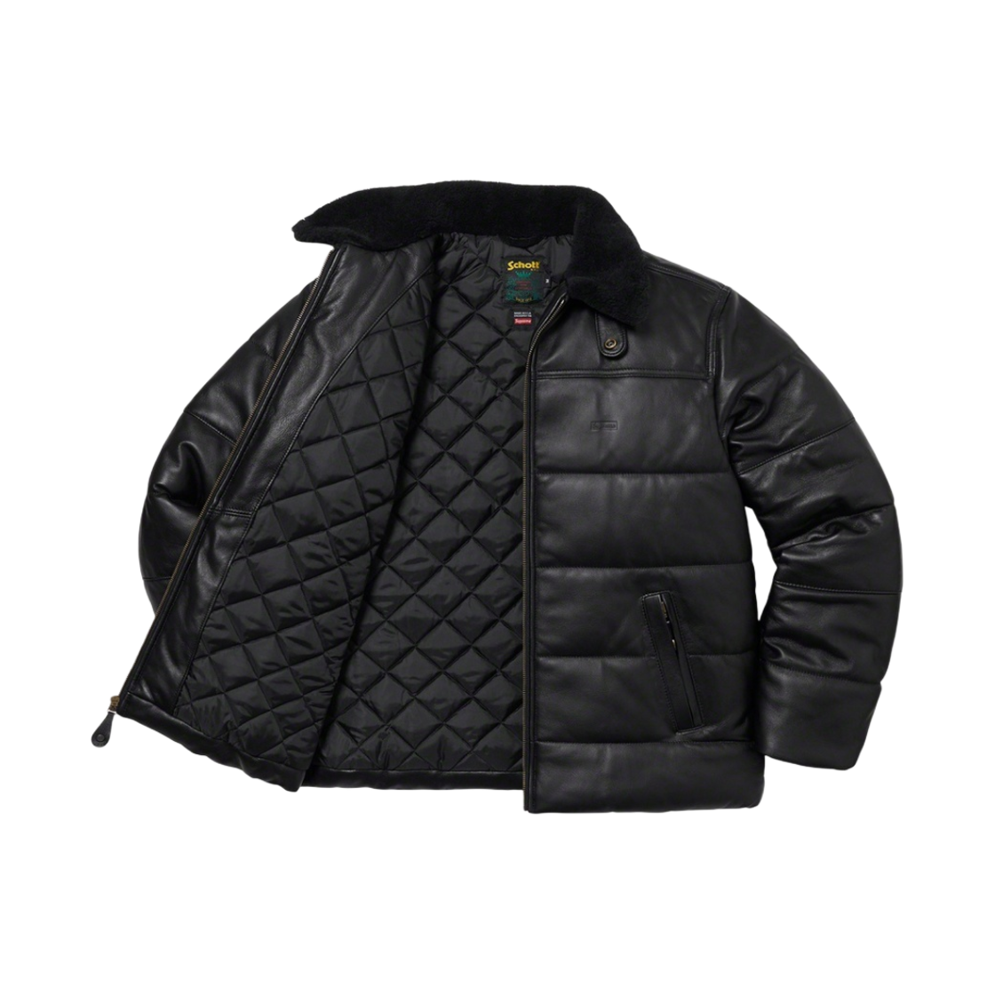 슈프림 x 쇼트 셔링 칼라 레더 퍼피 자켓 블랙 - 21FW(Supreme x Schott Shearling Collar Leather Puffy Jacket Black - 21FW) - 2