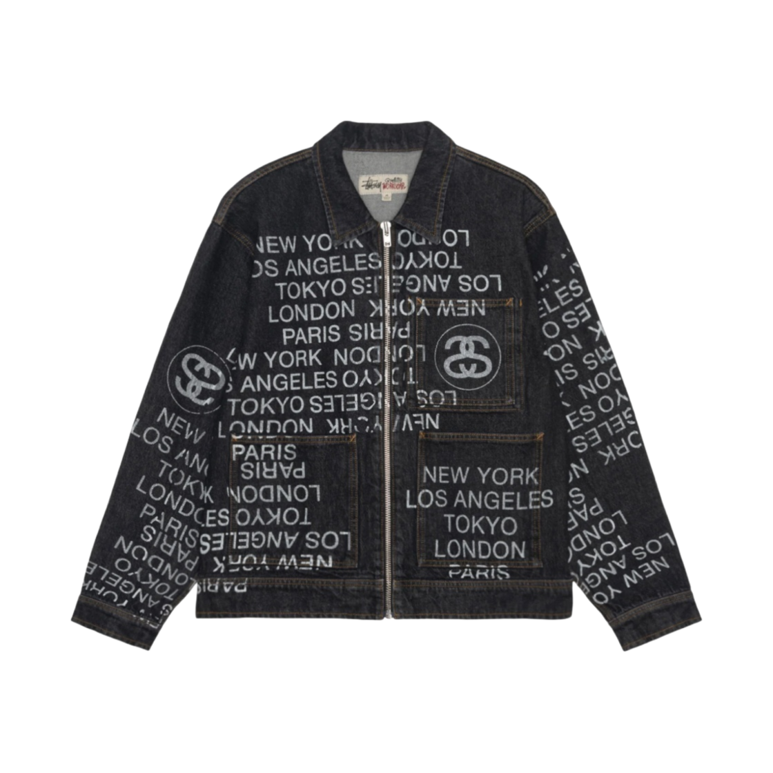 스투시 집 워크 자켓 시티 링크 데님 워시드 블랙(Stussy Zip Work Jacket City Link Denim Washed Black)