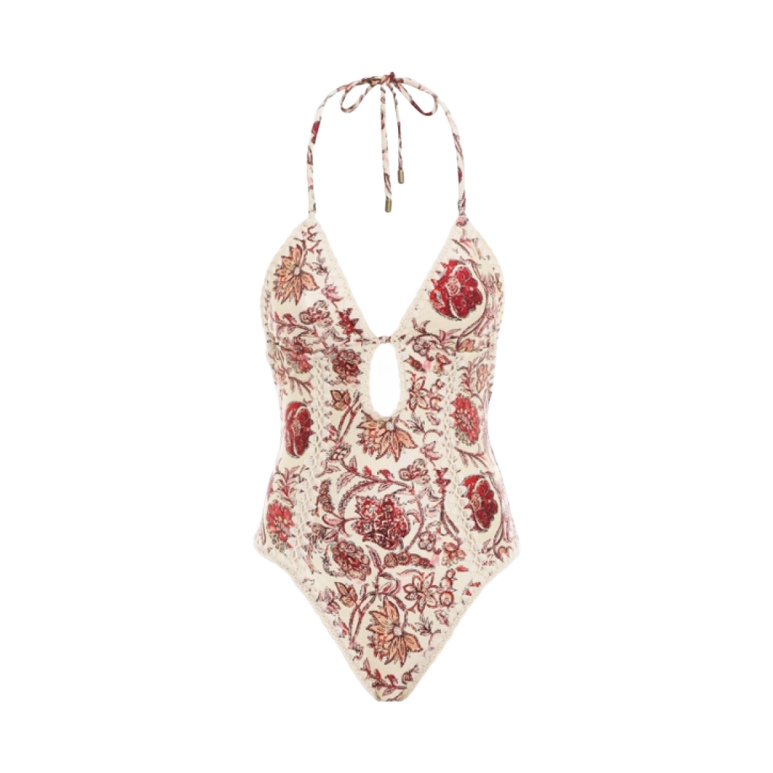 (W) 짐머만 비탈리 키홀 크로쉐 원피스 스윔수트 세피아 플로랄((W) Zimmermann Vitali Keyhole Crochet One-Piece Swimsuit Sepia Floral)