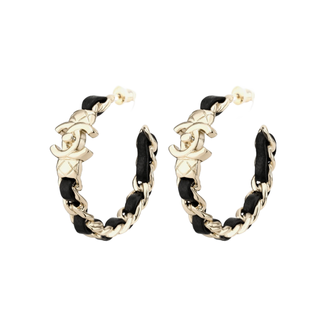 (W) 샤넬 이어링 메탈 램스킨 & 골드 블랙((W) Chanel Earrings Metal Lambskin & Gold Black) - 2