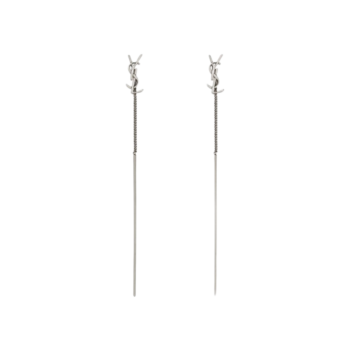 618031-Y1500-8126 (W) Saint Laurent Opyum YSL Threader Earrings in Metal Mirror