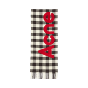 Acne Studios Check Logo Muffler Carbon Grey Red