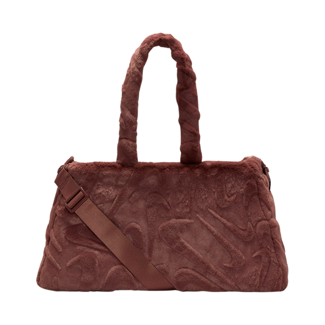 FZ1323-218 Nike NSW Faux Fur Tote Bag 10L Red Sepia Metallic Silver