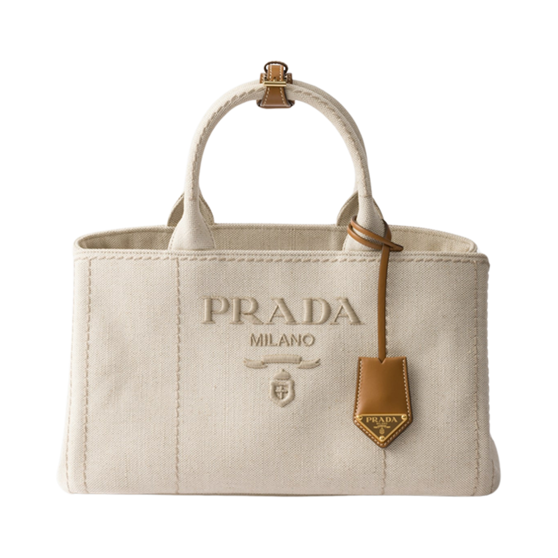 1BG554-2CX9-F0018 Prada Large Linen Blend Handbag Natural