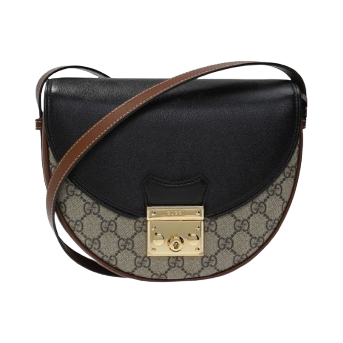 구찌 GG 슈프림 캔버스 패드락 라운드 스몰 숄더백 베이지 에보니 블랙(Gucci GG Supreme Canvas Padlock Round Small Shoulder Bag Beige Ebony Black) - 1