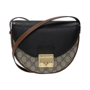 Gucci GG Supreme Canvas Padlock Round Small Shoulder Bag Beige Ebony Black