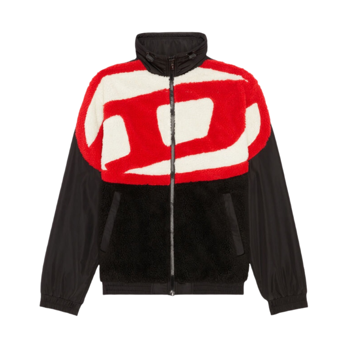 디젤 S-오바디 보아 나일론 믹스 머티리얼 모크넥 자켓 블랙 레드(Diesel S-Ovady Boa Nylon Mix Material Mock Neck Jacket Black Red)