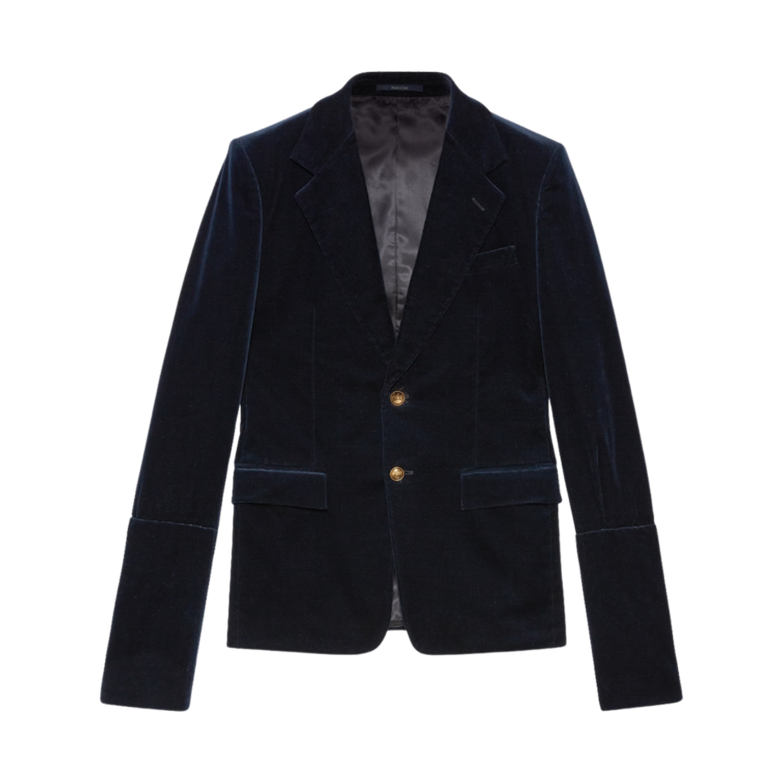 753082-ZJV75-4240 Gucci Stretch Cotton Velvet Formal Jacket Dark Blue