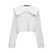 (W) Zara Crop Peter Pan Collar Shirt White