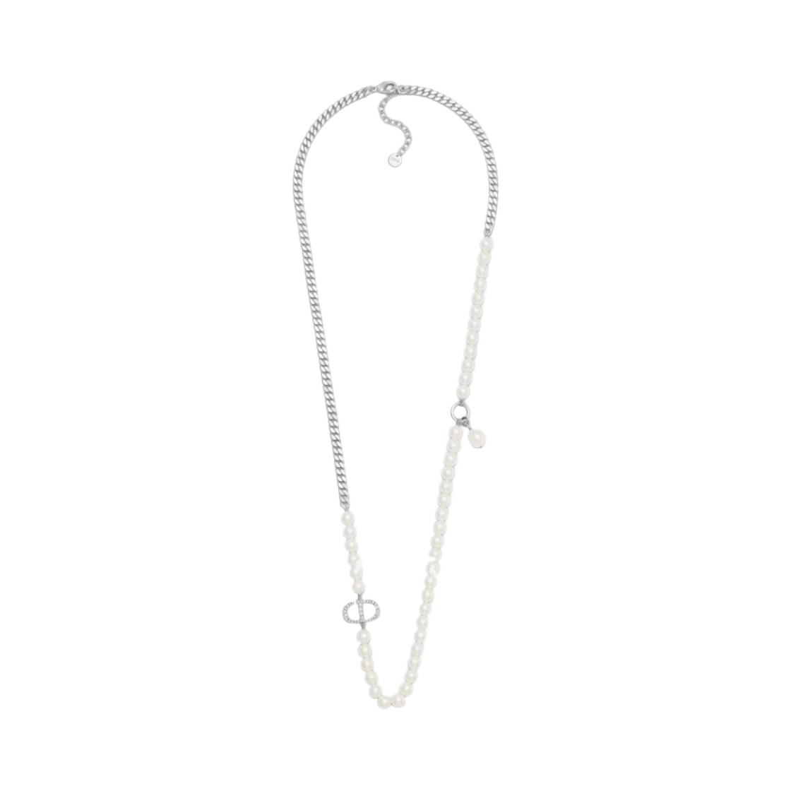 (W) 디올 30 몽테뉴 롱 네클리스 실버 피니쉬 메탈 실버 톤 크리스탈((W) Dior 30 Montaigne Long Necklace Silver Finish Metal Silver Tone Crystals) - 1