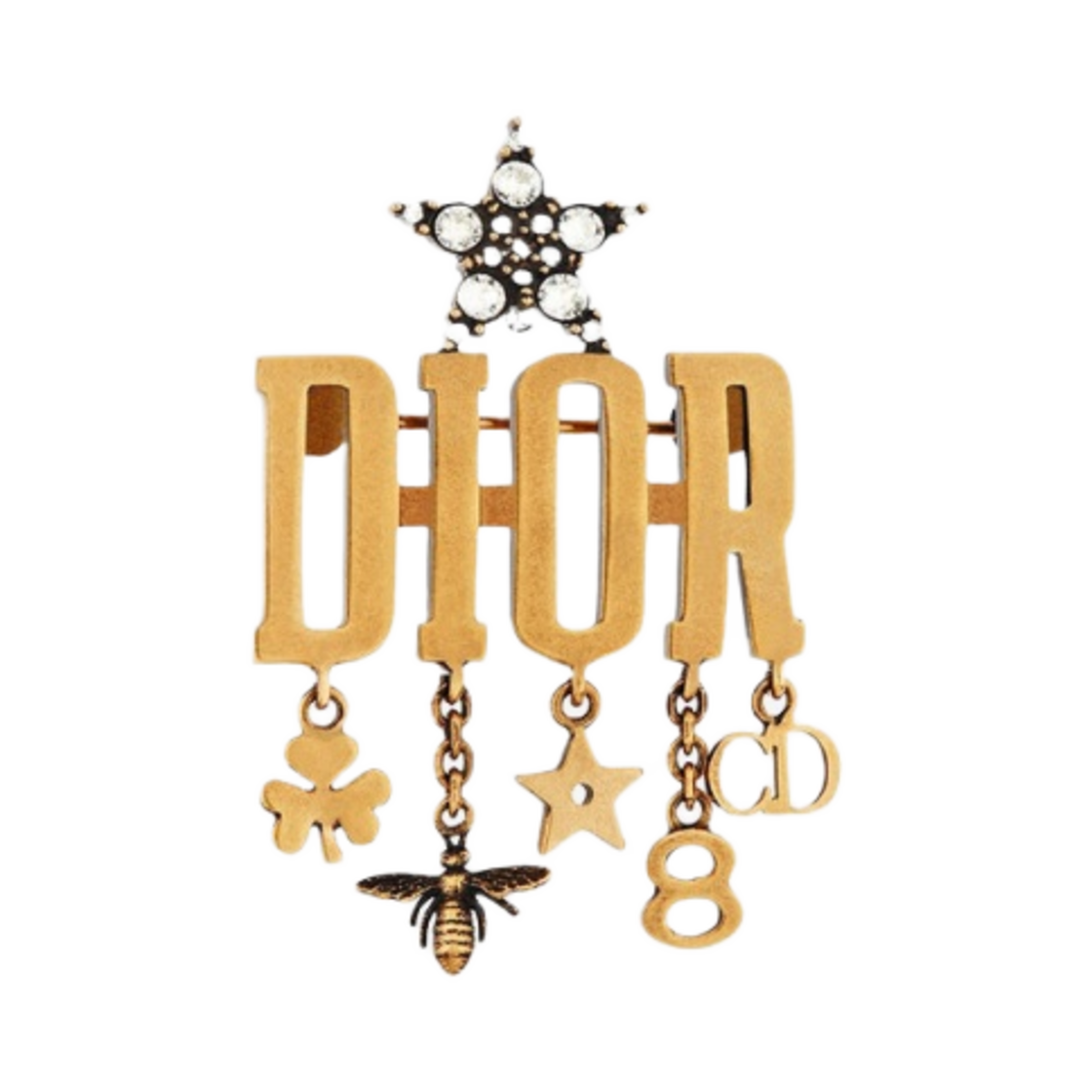 (W) 디올 디오레볼루션 브로치 앤틱 골드 피니쉬 메탈 화이트 크리스탈