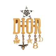 (W) Dior Dio(r)evolution Brooch Antique Gold Finish Metal White Crystals
