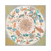 (W) Hermes Sous Le Charme D'Orphee Double Face Scarf 90 Etoupe Blanc Beige Dore