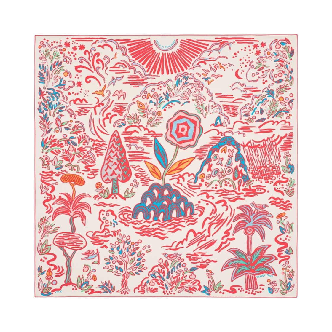(W) 에르메스 이솔라 디 프리마베라 스카프 90 크레 그르나딘 베르((W) Hermes Isola Di Primavera Scarf 90 Craie Grenadine Vert) - 1