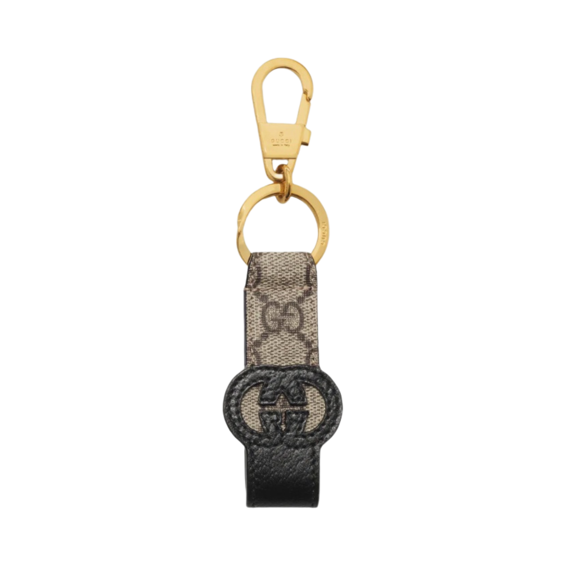 701432-K9GSG-9769 Gucci Keychain with Cut-Out Interlocking G Black Beige Ebony