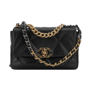 Chanel Medium 19 Handbag Shiny Goatskin & Gold Black