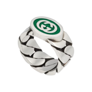Gucci Interlocking G Enamel Ring Silver Green Enamel