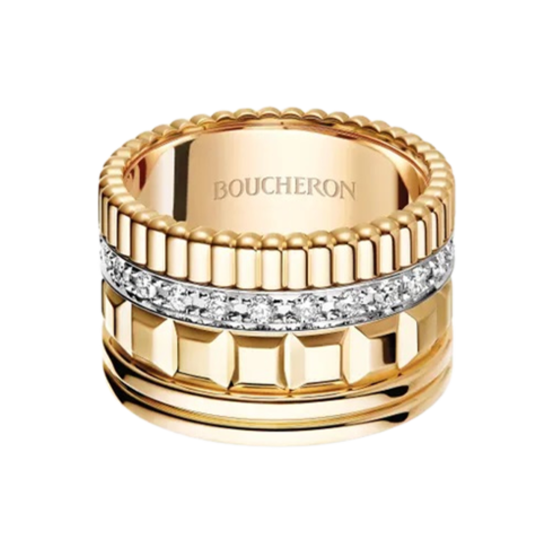 부쉐론 콰트로 레디언트 에디션 링 18K 옐로우 골드 화이트 골드 다이아몬드(Boucheron Quatre Radiant Edition Ring 18K Yellow Gold White Gold Diamond)