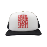 Chrome Hearts Eyechart Trucker Hat Black White Red