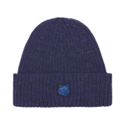 Maison Kitsune Bold Fox Head Patch Ribbed Beanie Ink blue