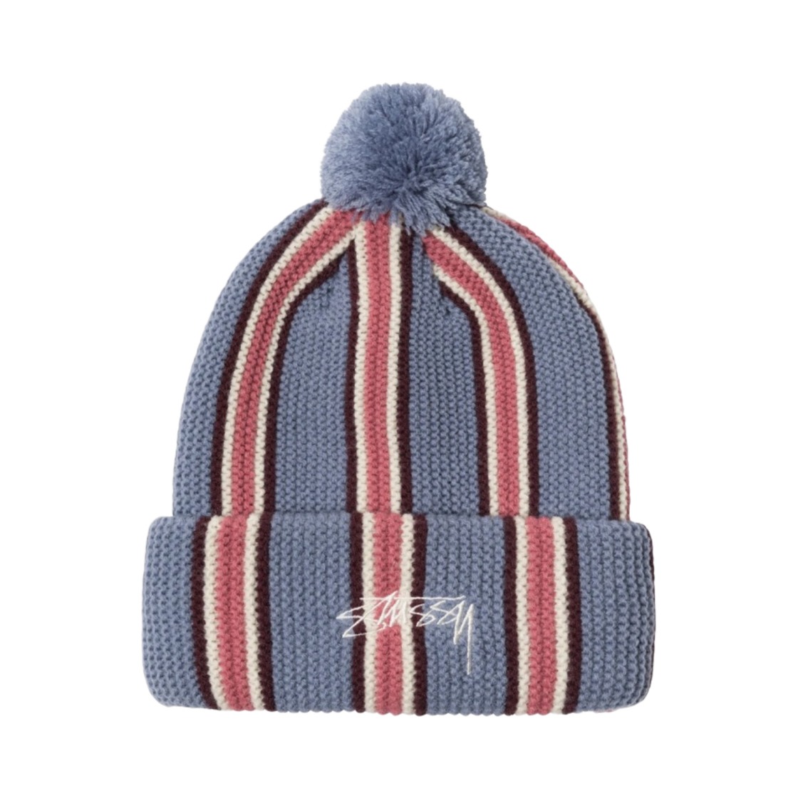 스투시 스트라이프 폼 비니 블루