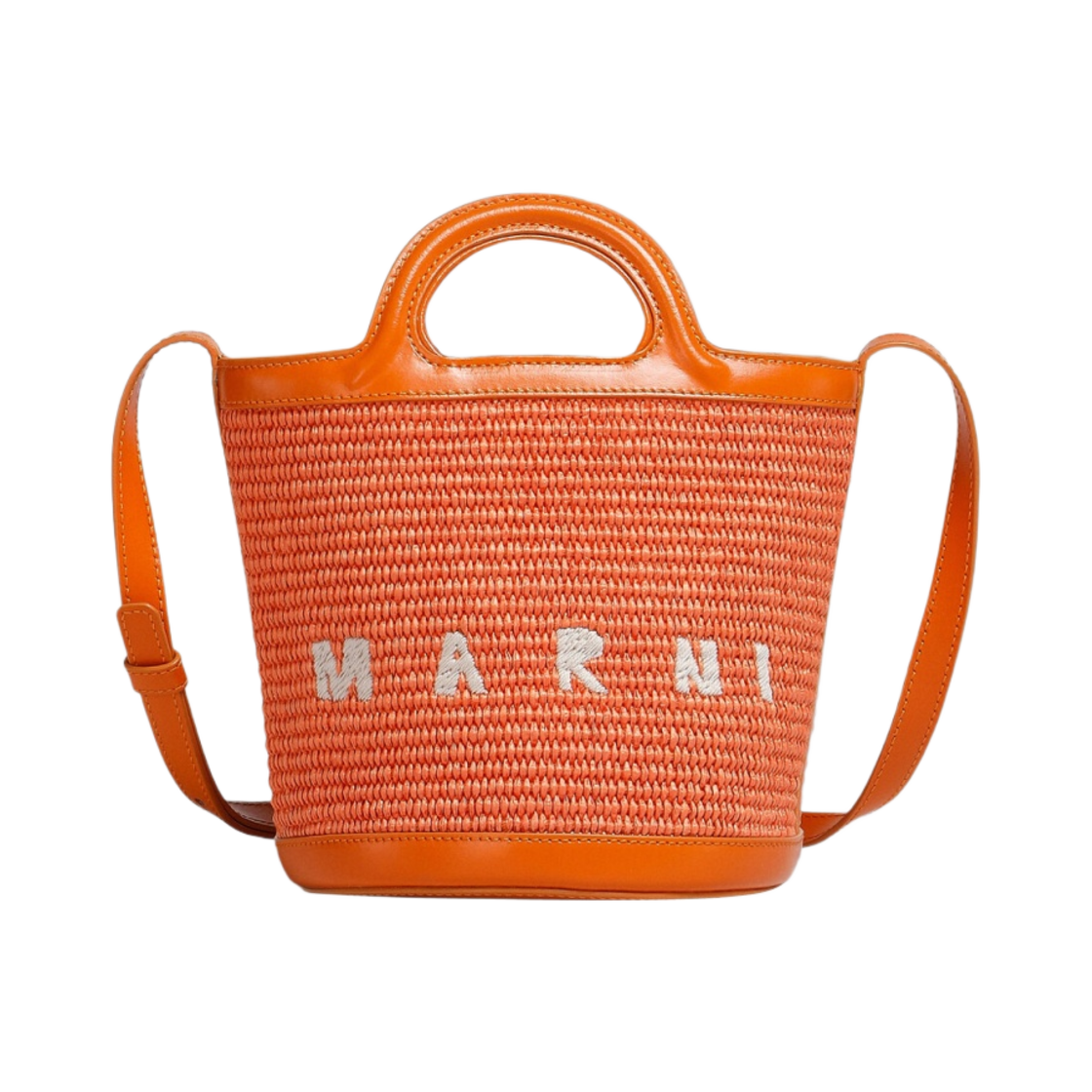 마르니 레더 & 라피아 트로피칼리아 스몰 버킷백 캐롯(Marni Leather & Raffia Tropicalia Small Bucket Bag Carrot)